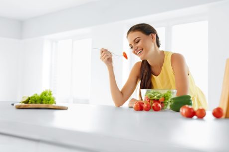 woman eating healthy food