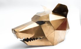 bronze low poly wolf helmet