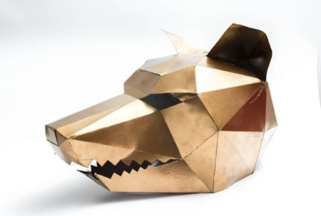 bronze low poly wolf helmet