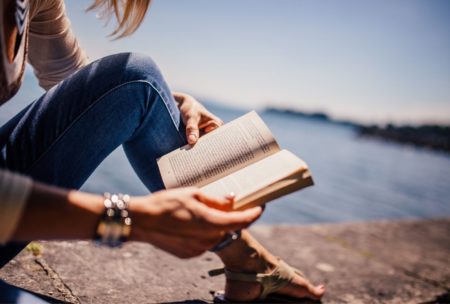 woman reading book