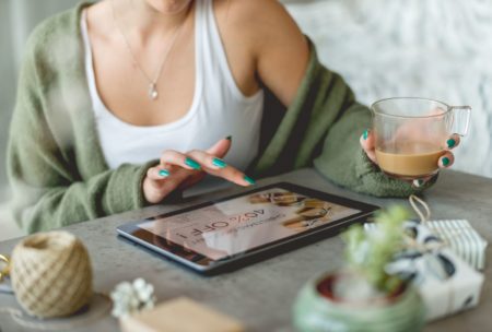 woman making powerpoint in tablet device