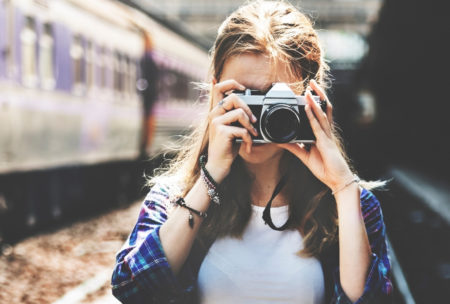 woman holding camera
