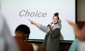 woman making presentation about choice