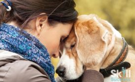 woman hugging dog