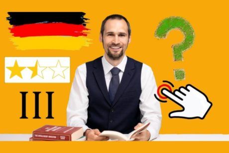 german flag and language instructor orange background