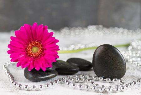 zen stones pink flower