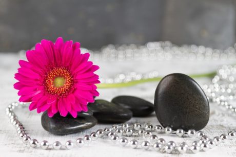 zen stones pink flower