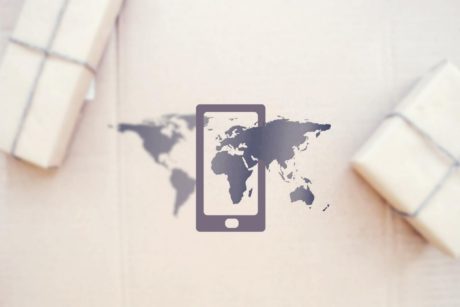 smart phone and map of the world