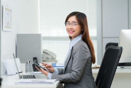 female banker sitting in office