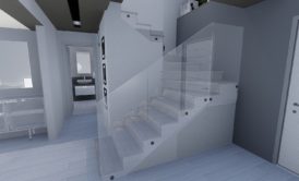 a 3D rendering of a house's staircase. Experience the joy of designing your own house in 3D