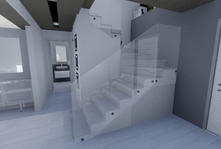a 3D rendering of a house's staircase. Experience the joy of designing your own house in 3D