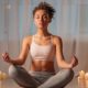 woman in yoga pose, eyes closed, hands on knees. meditation course for beginners