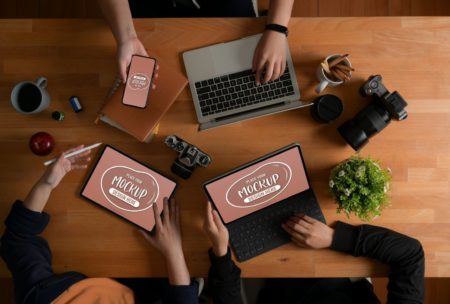 Laptop and coffee cup, illustrating outsource content creation