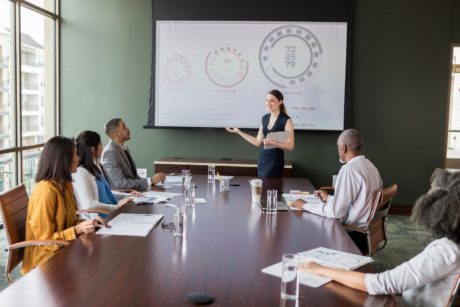 woman discussing market strategy