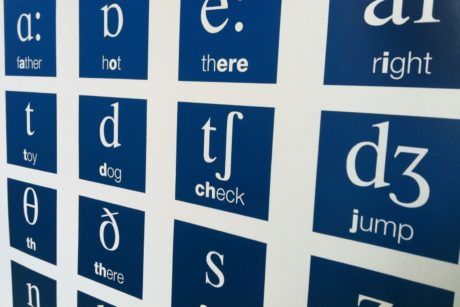 visual poster showcasing letters, designed for an English pronunciation course