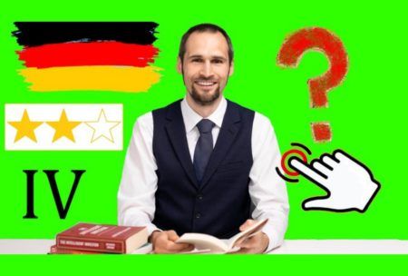 a suited man at a table displays a German flag, symbolizing a German A2 course environment