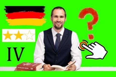 a suited man at a table displays a German flag, symbolizing a German A2 course environment