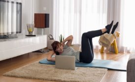 woman working out at home