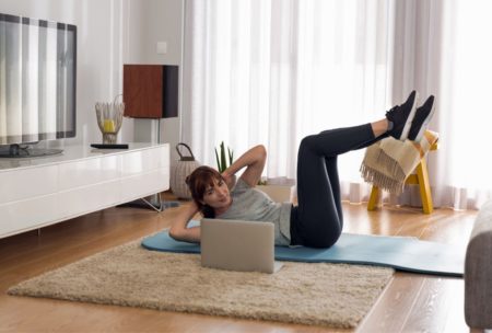 woman working out at home