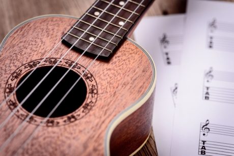 ukelele and musical sheets