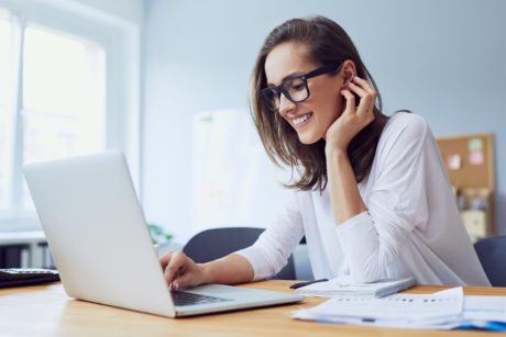 woman white laptop