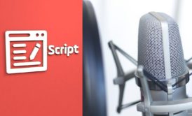 scripts logo and silver microphone