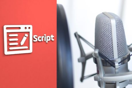 scripts logo and silver microphone