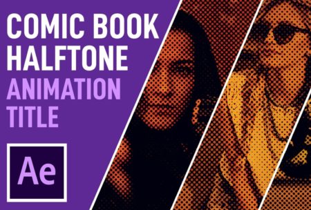 comic book halftone images of two women and adobe after effects logo
