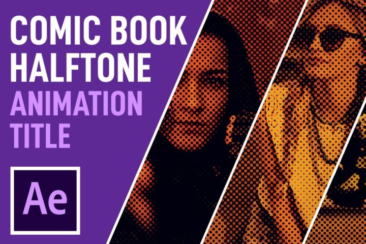 comic book halftone images of two women and adobe after effects logo
