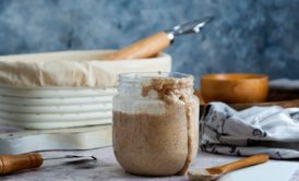 sourdough starter and baking tools