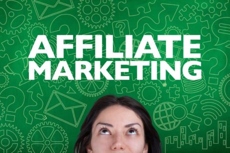 woman staring at words affiliate marketing