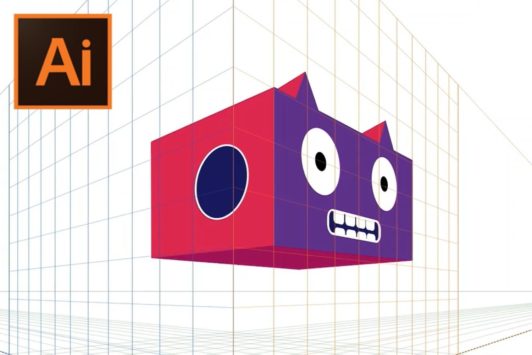 a colorful animated cube with a facial expression, created using adobe illustrator cc masterclass, emphasizing creativity and design