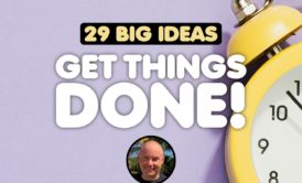 yellow alarm clock and course title 29 big ideas get things done