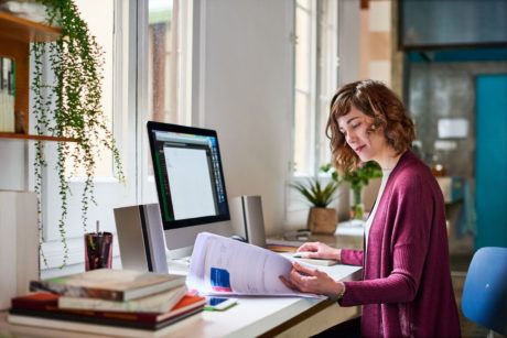 home-based businesswoman working on desk