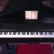 birds eye view of a black grand piano