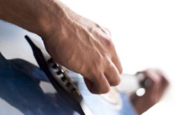 man playing a blues guitar