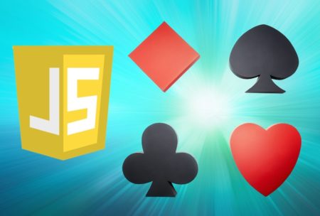 javascript logo beside playing card symbols