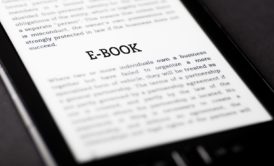 tablet device displaying the word e-book