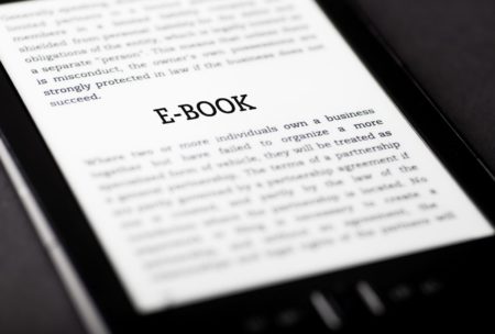 tablet device displaying the word e-book