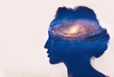 galaxy shaped like a woman's head