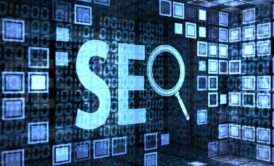 the word SEO with an O shaped like a magnifying glass