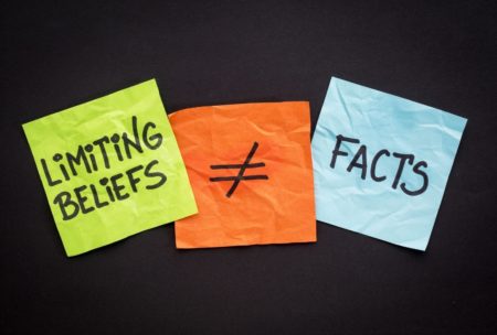 post it notes showing limiting beliefs does not equate to facts