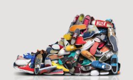 stack of sneakers shaped like a high cut jordan