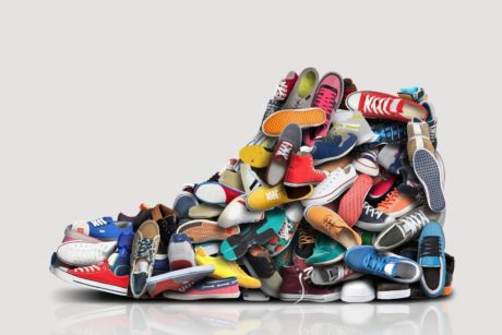stack of sneakers shaped like a high cut jordan