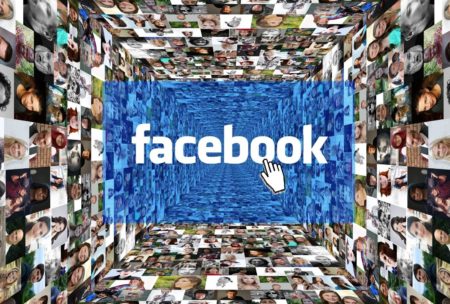 collage of hundreds of faces with facebook logo in the middle