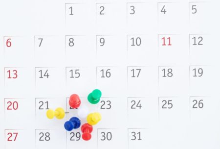 calendar with multi colored pins