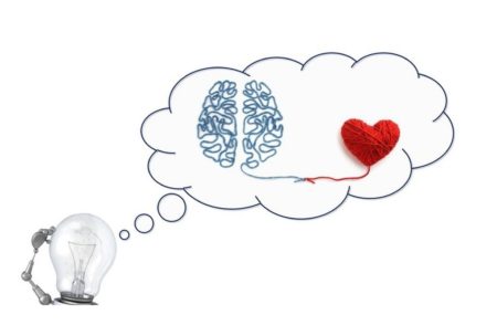 light bulb with brain and heart inside thought balloon