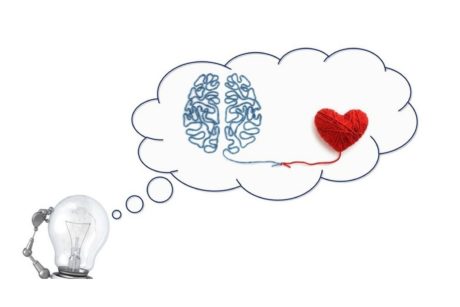 light bulb with brain and heart inside thought balloon