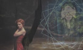 female angel with black wings