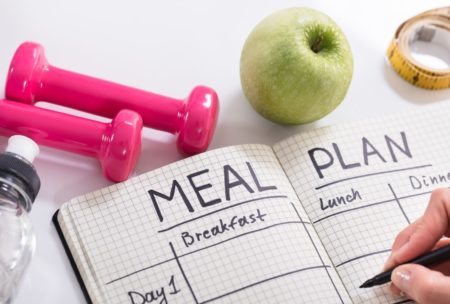 meal plan pink dumbbells green apple